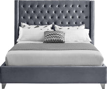 Load image into Gallery viewer, Aiden Grey Velvet King Bed
