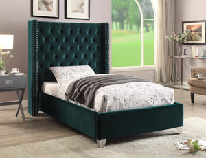 Aiden Green Velvet Twin Bed