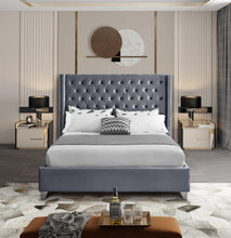 Load image into Gallery viewer, Aiden Grey Velvet King Bed
