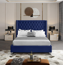 Load image into Gallery viewer, Aiden Navy Velvet King Bed
