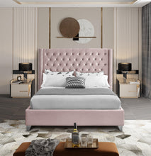 Load image into Gallery viewer, Aiden Pink Velvet Queen Bed
