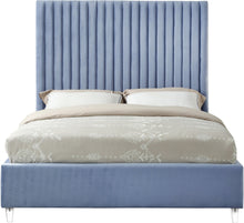 Load image into Gallery viewer, Candace Sky Blue Velvet Queen Bed
