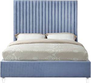 Candace Sky Blue Velvet Queen Bed