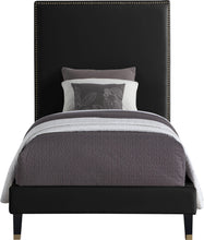 Load image into Gallery viewer, Harlie Black Velvet Twin Bed
