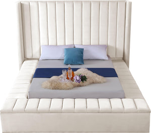 Kiki Cream Velvet Queen Bed (3 Boxes)