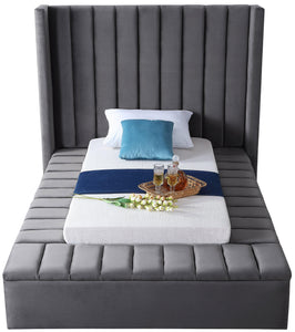 Kiki Grey Velvet Twin Bed (3 Boxes)