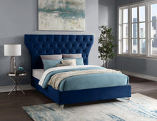 Load image into Gallery viewer, Kira Navy Velvet Queen Bed
