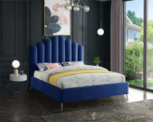 Load image into Gallery viewer, Lily Navy Velvet Queen Bed
