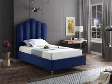 Load image into Gallery viewer, Lily Navy Velvet Twin Bed
