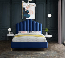 Load image into Gallery viewer, Lily Navy Velvet King Bed
