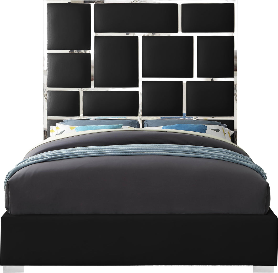 Milan Black Faux Leather Queen Bed