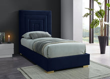 Load image into Gallery viewer, Nora Navy Velvet Twin Bed
