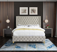 Load image into Gallery viewer, Savan Cream Velvet Queen Bed
