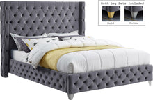 Load image into Gallery viewer, Savan Grey Velvet Queen Bed
