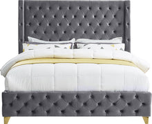 Load image into Gallery viewer, Savan Grey Velvet Queen Bed
