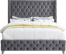 Load image into Gallery viewer, Savan Grey Velvet Queen Bed
