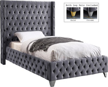 Load image into Gallery viewer, Savan Grey Velvet Twin Bed
