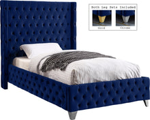 Load image into Gallery viewer, Savan Navy Velvet Twin Bed
