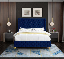 Load image into Gallery viewer, Savan Navy Velvet Full Bed
