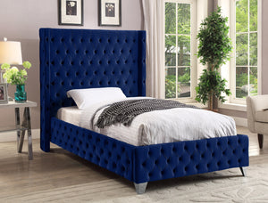 Savan Navy Velvet Twin Bed