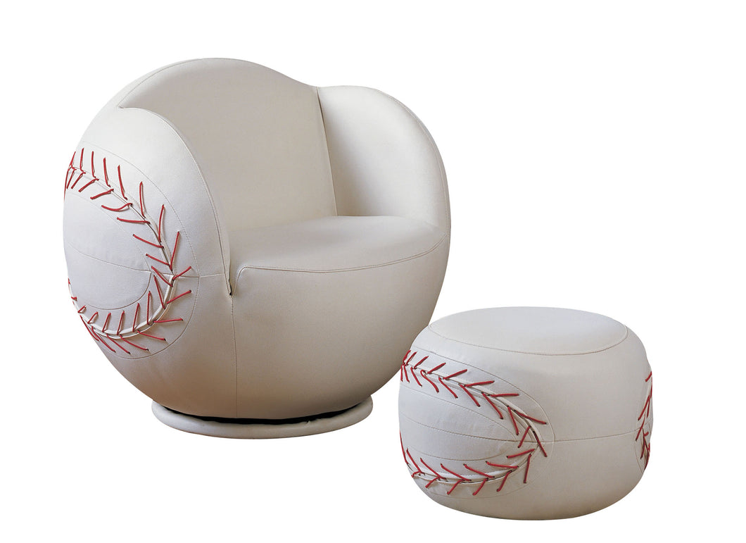 All Star Baseball: White Chair & Ottoman (2Pc Pk)