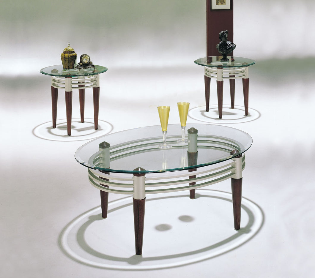 Marseille Cherry, Silver & Clear Glass Coffee/End Table Set (3Pc)