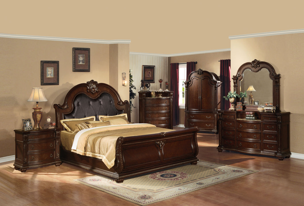 Anondale Espresso PU & Cherry California King Bed