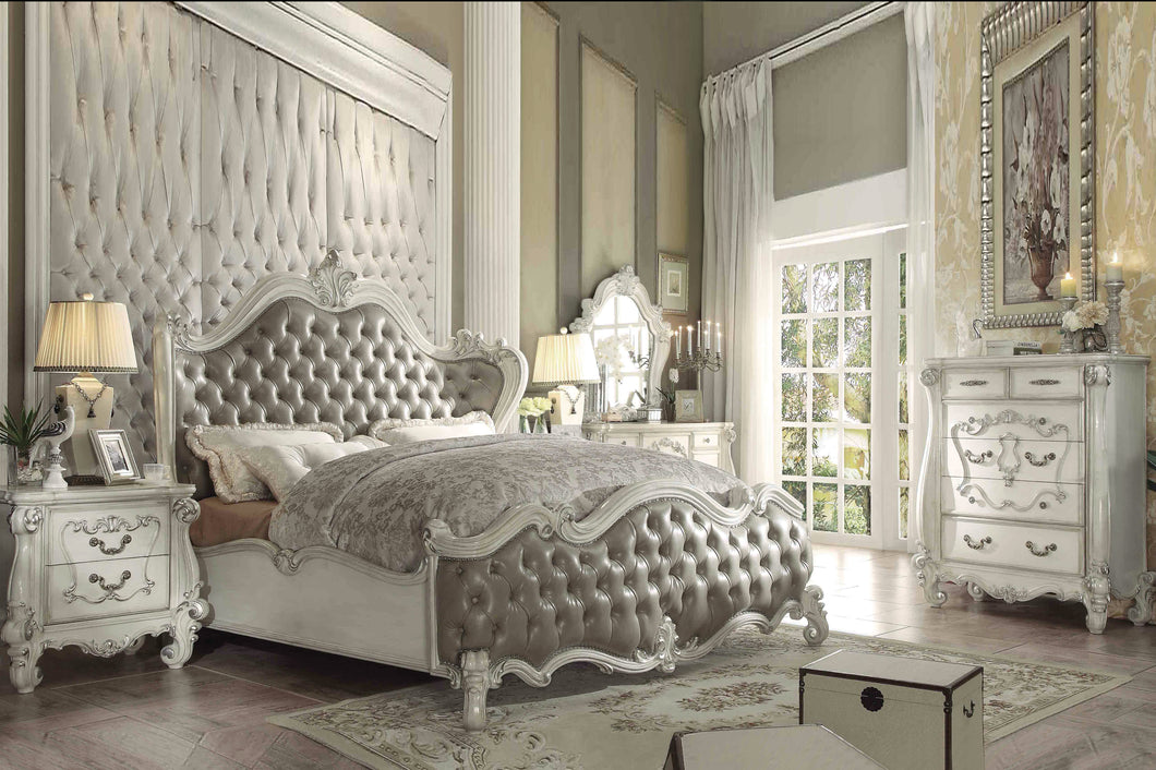 Versailles Vintage Gray PU & Bone White Eastern King Bed
