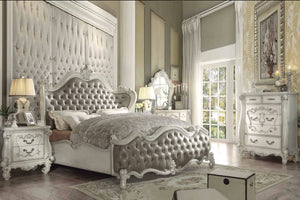 Versailles Vintage Gray PU & Bone White Queen Bed