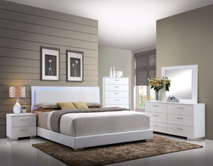 Lorimar White PU & Chrome Leg Queen Bed