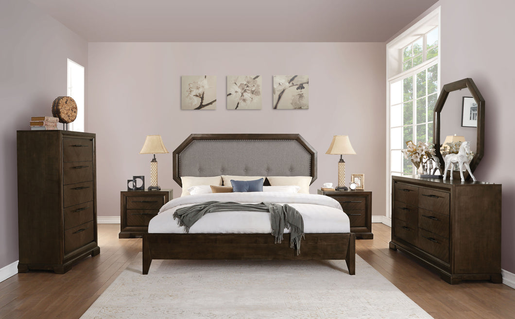 Selma Light Gray Fabric & Tobacco Eastern King Bed