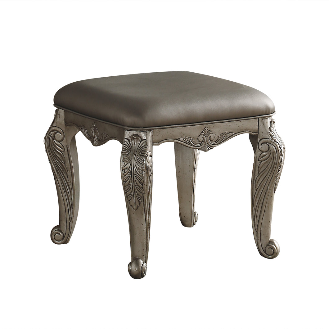 Northville PU & Antique Silver Vanity Stool