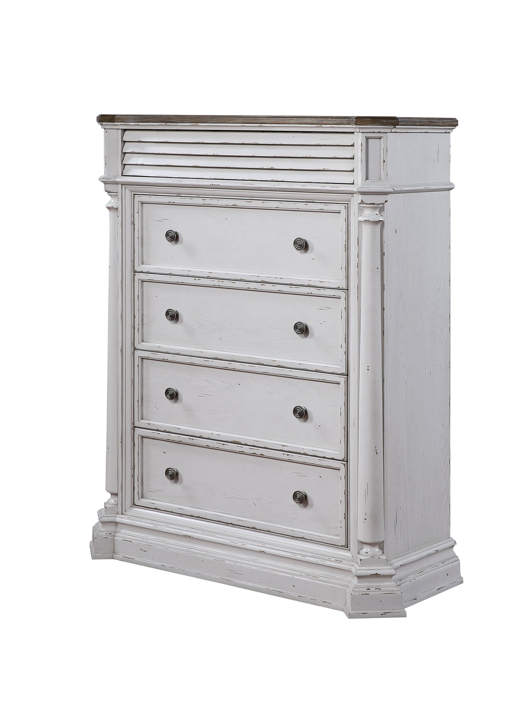 York Shire Antique White & Dark Charcoal Chest (5 Drw)