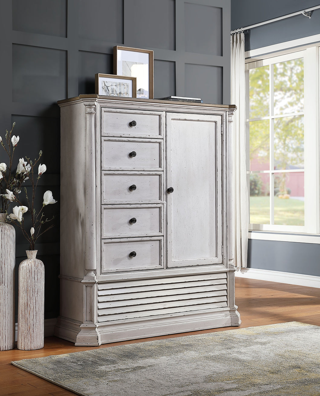 York Shire Antique White & Dark Charcoal Armoire