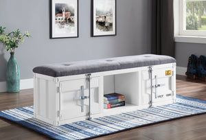 Cargo Gray Fabric & White Bench (Storage)