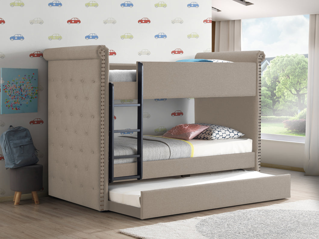 Romana II Beige Fabric Bunk Bed & Trundle (Twin/Twin)