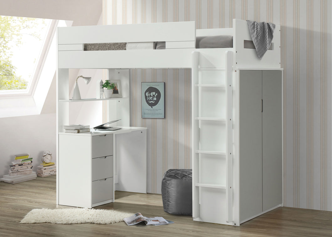 Nerice White & Gray Loft Bed