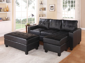 Lyssa Black Bonded Leather Match Sectional Sofa & Ottoman