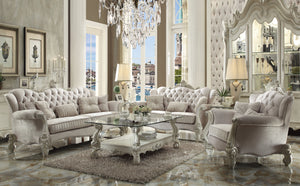 Versailles Ivory Velvet & Bone White Sofa w/5 Pillows