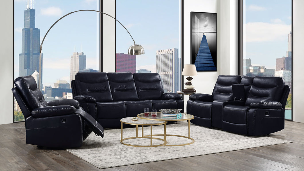 Aashi Navy Leather-Gel Match Sofa (Motion)