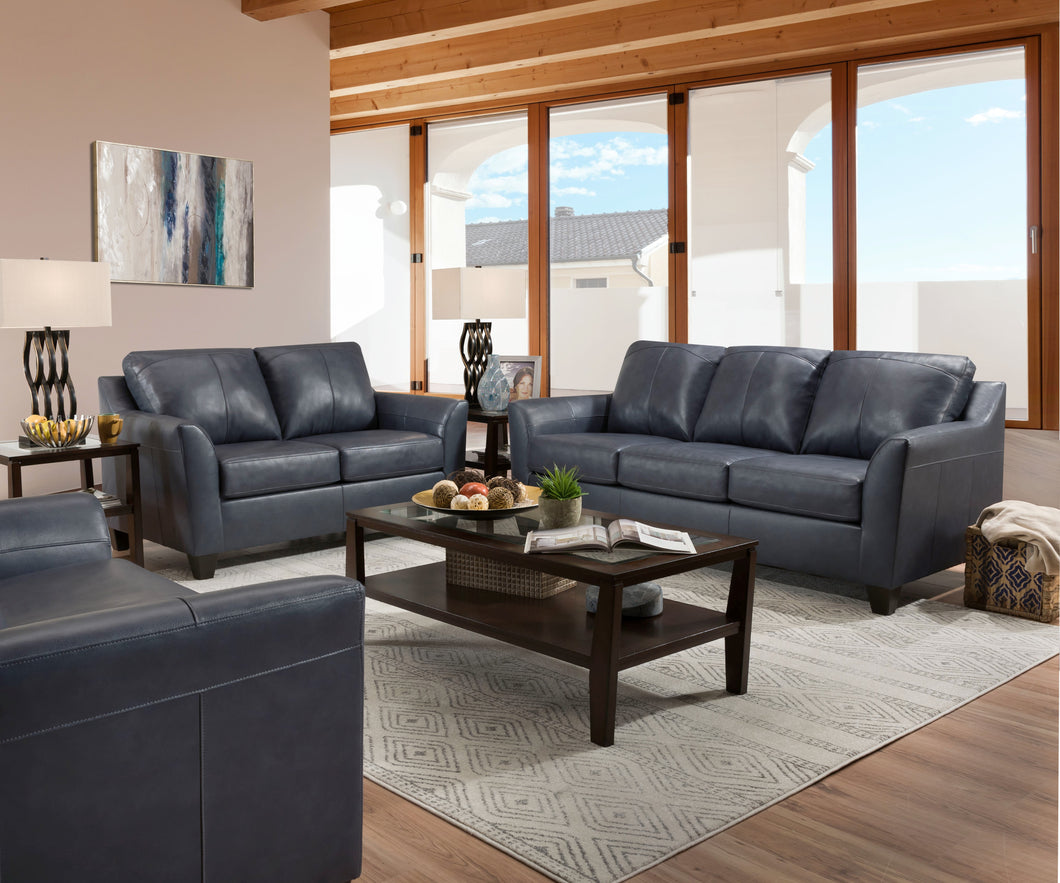 Cocus Steel Blue Top Grain Leather Match Sofa