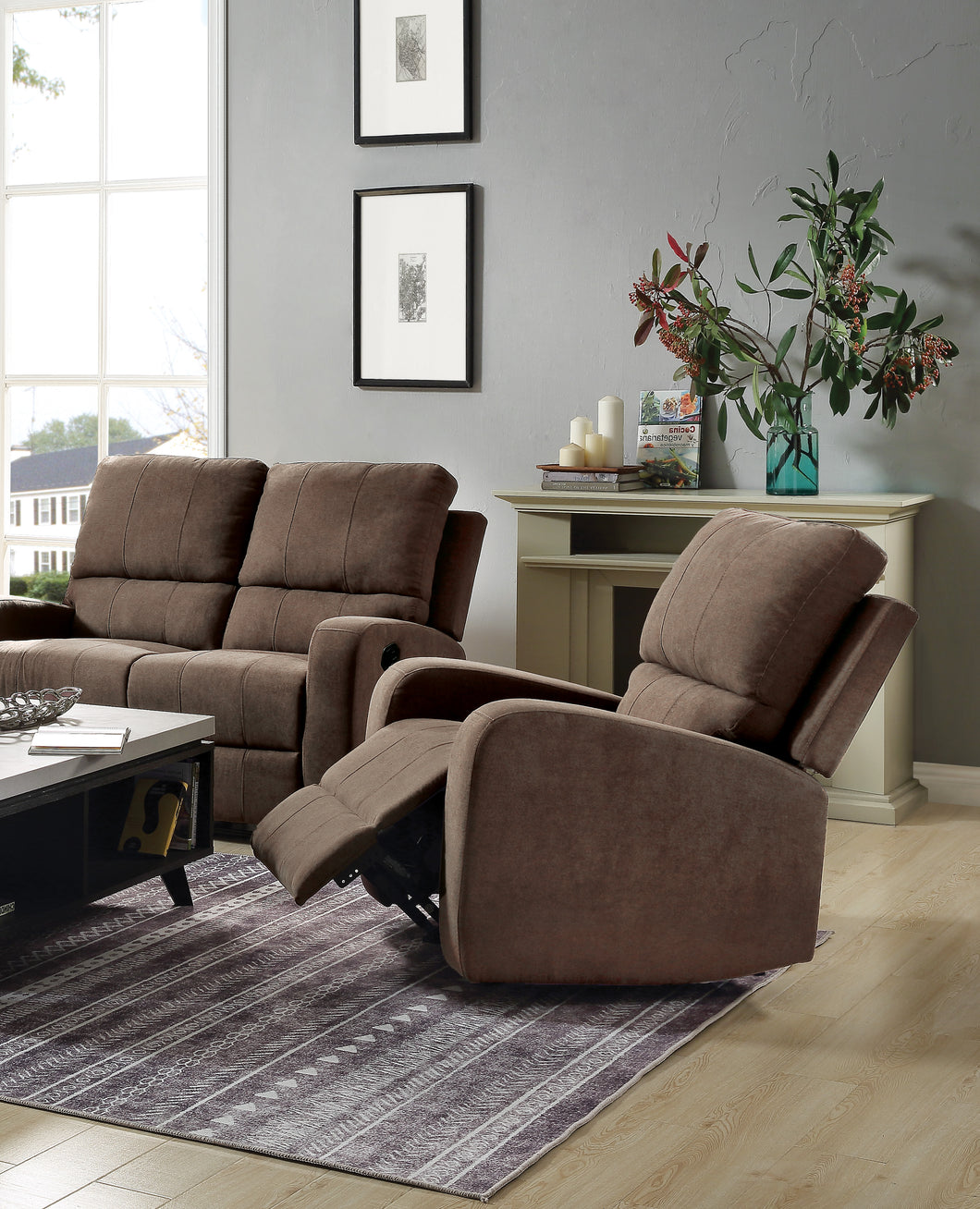 Livino Brown Fabric Recliner