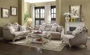 Chelmsford Beige Fabric & Antique Taupe Sofa w/5 Pillows