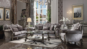 Versailles Velvet & Antique Platinum Sofa w/5 Pillows