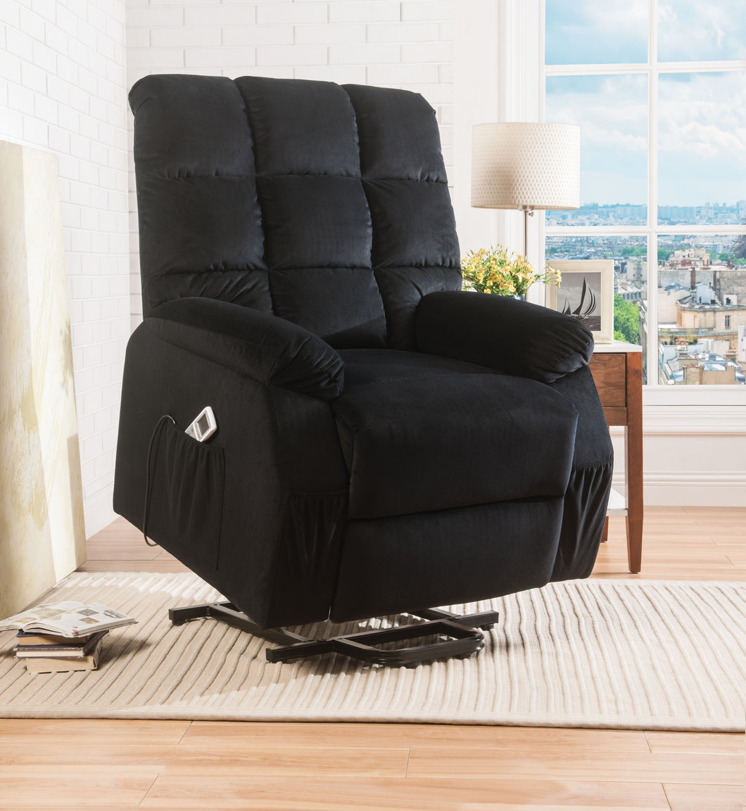 Ipompea Black Velvet Recliner w/Power Lift & Massage