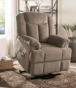 Ixia Light Brown Fabric Recliner w/Power Lift & Massage