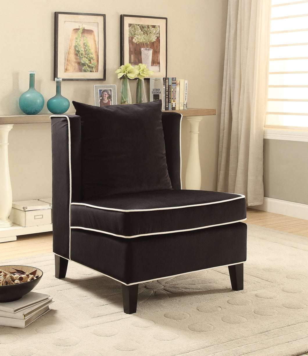 Ozella Black Velvet Accent Chair