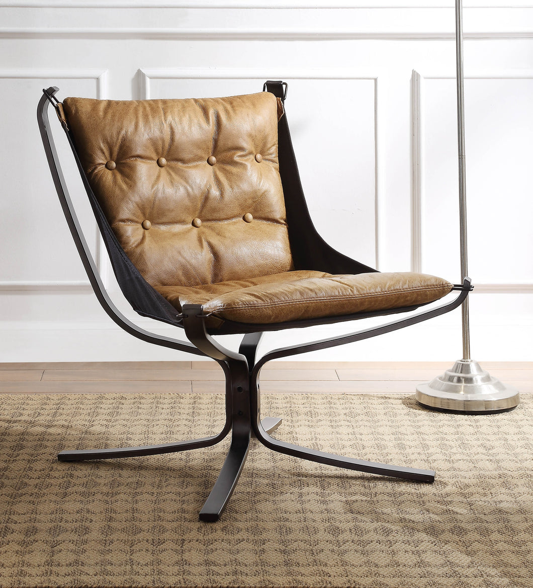 Carney Coffee Top Grain Leather Accent Chair