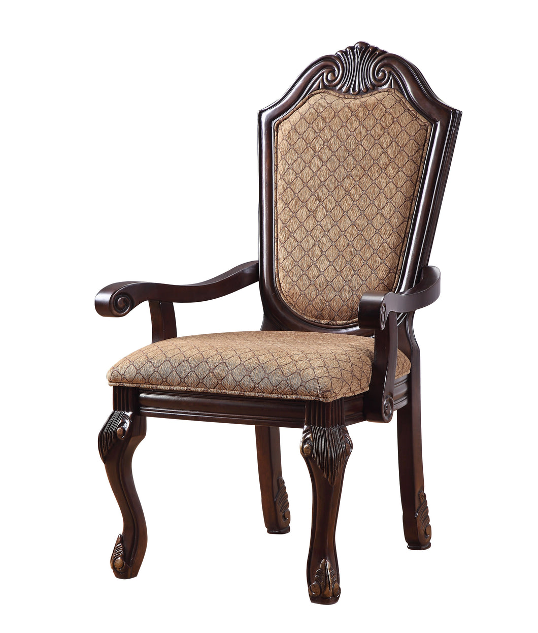 Chateau De Ville Fabric & Espresso Arm Chair