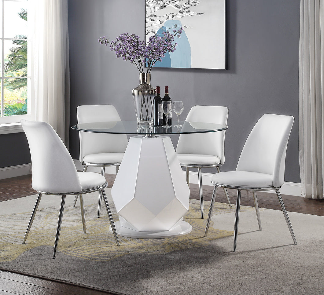 Chara White High Gloss & Clear Glass Top Dining Table